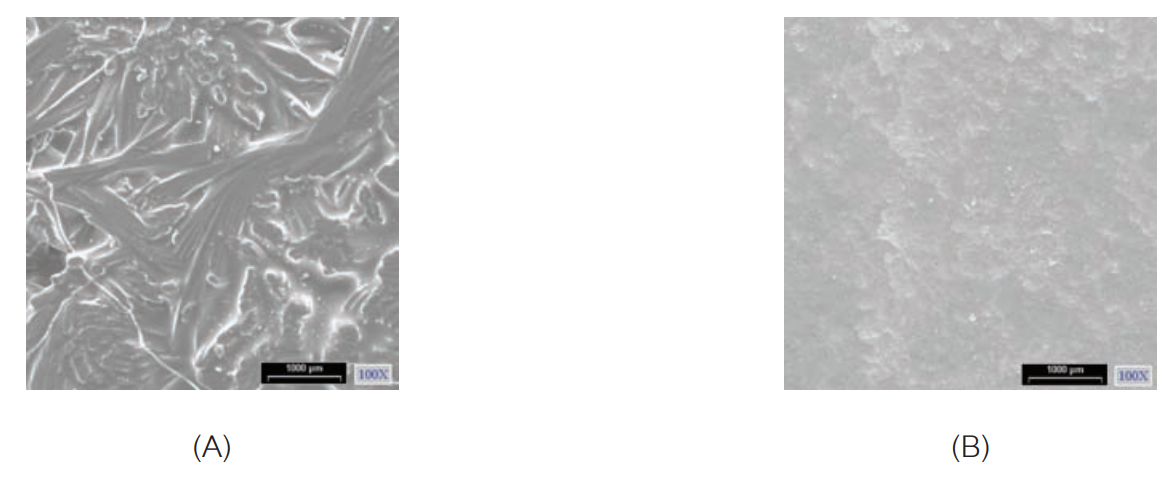 SEM images of the ceramic glaze surfaces. (A) LiO2-MgO-Al2O3-SiO2-TiO2 system (B) NaO2-CaO-MgO-Al2O3-SiO2-ZrO2 system